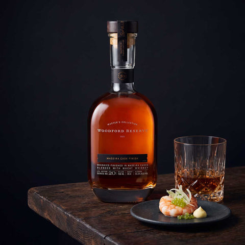 Woodford Reserve Madeira Cask Finish with poached tiger prawn