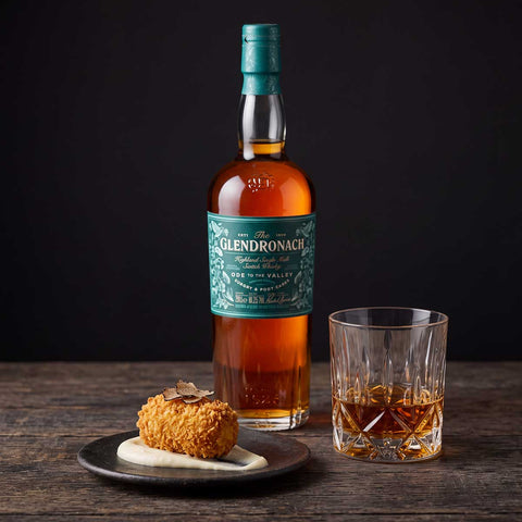 The GlenDronach Ode to the Valley with mushroom and truffle croquette