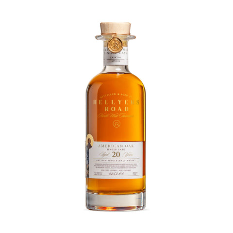 Hellyers Road American oak 20 year old single malt bottle, 52.8% ABV.