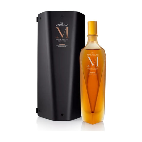 The Macallan M Copper decanter with its 2022 Release case