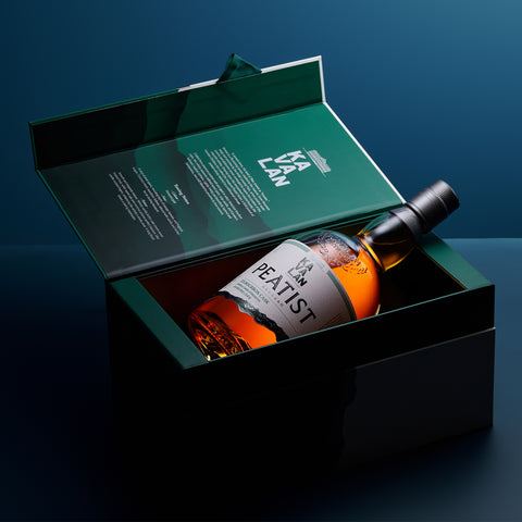 Kavalan Peatist ex-Bourbon Cask in its open gift box
