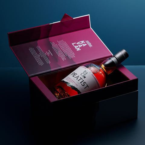 Kavalan Peatist Oloroso Sherry Cask in its open gift box
