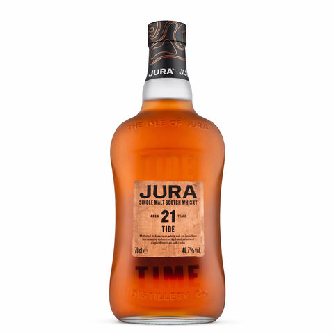 Isle of Jura 21 Year Old Tide bottle against neutral background