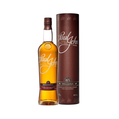 Paul John Brilliance 700ml unpeated Indian single malt whisky bottle with gift tube