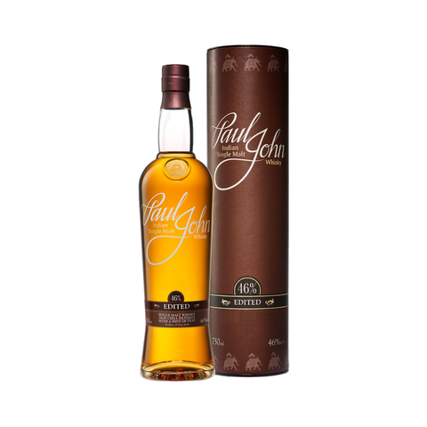 Paul John Edited 700ml lightly peated Indian single malt whisky bottle with gift tube