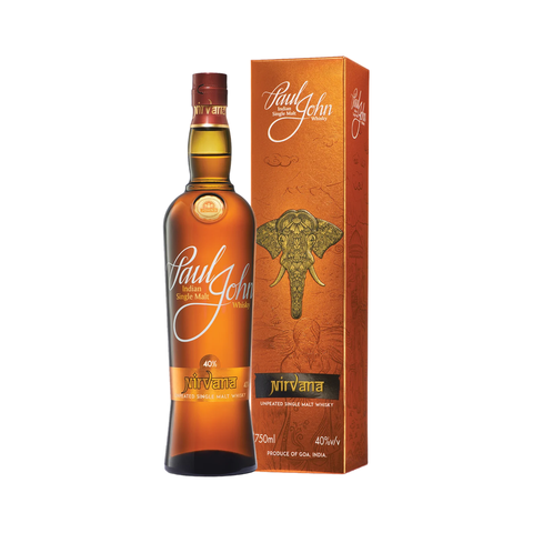 Paul John Nirvana 700ml unpeated Indian single malt whisky bottle with gift box