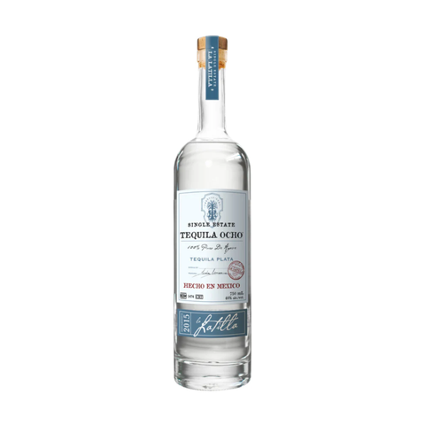 Tequila Ocho Blanco Plata 750ml bottle against white background.