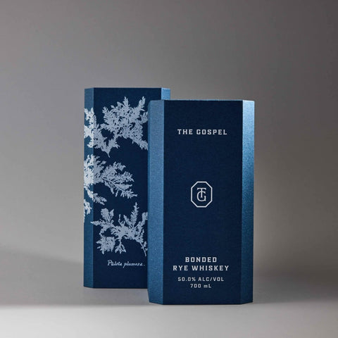 The Gospel Bonded Rye Whiskey gift box with cyanotype botanical print